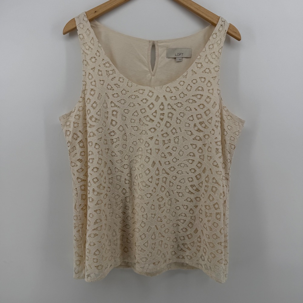 Ann Taylor LOFT Women Cream Lace Sleeveless Shell Top Tank Large